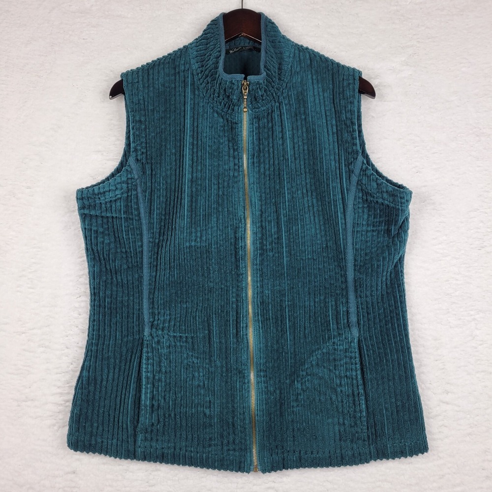 Vintage Woolrich Vest Womens Large Green 90s Corduroy Full Zip Sleeveless Jacket
